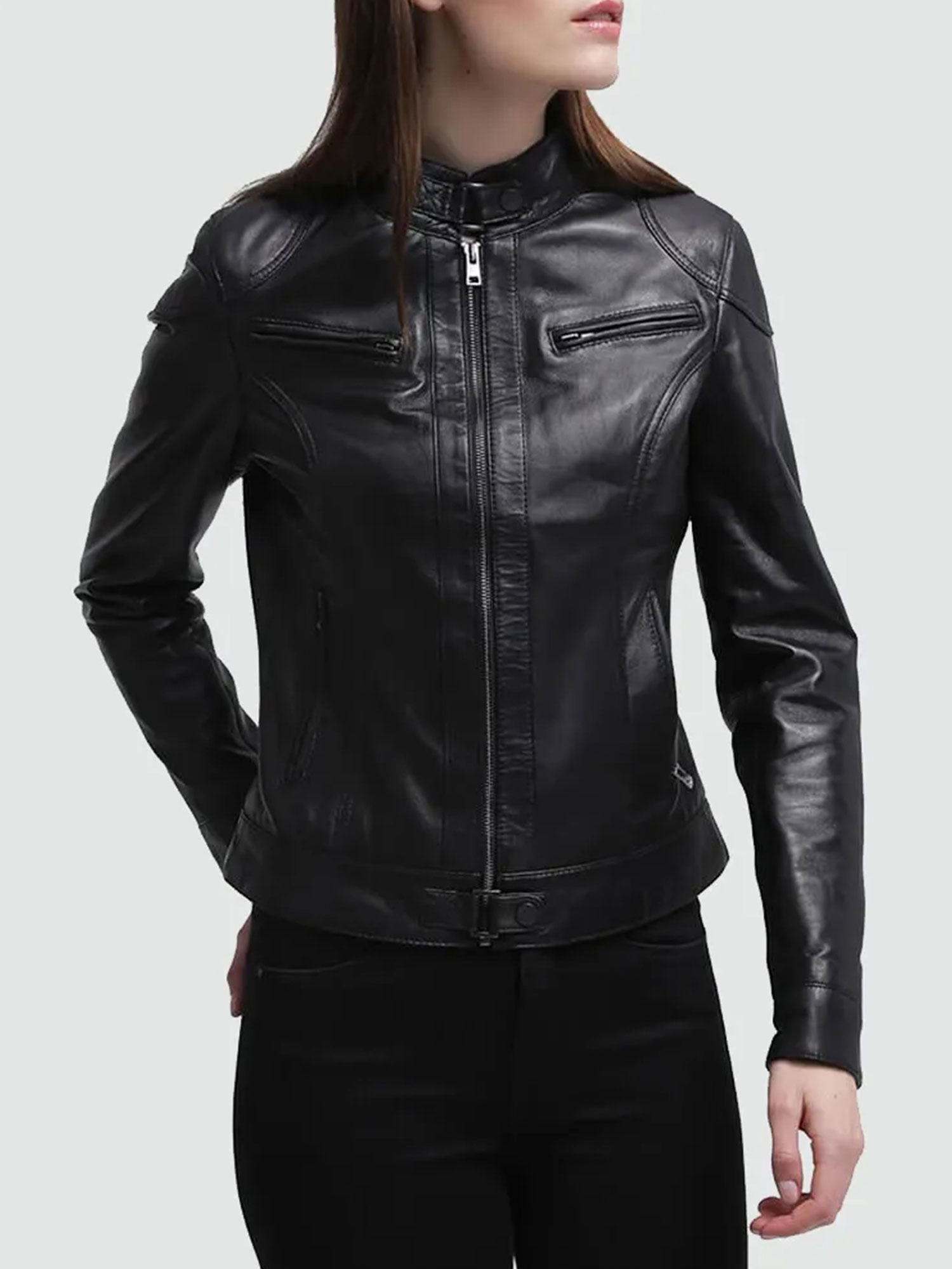 Women Callie Black Genuine Cafe Racer Leather Jacket