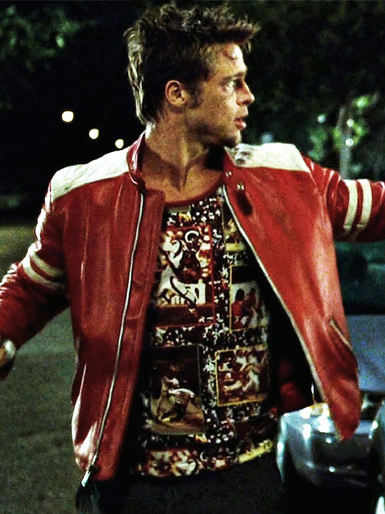 Fight Club Tyler Durden Mayhem Red Leather Jacket | Brad Pitt