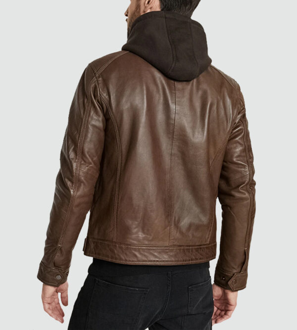 Eric Dark Brown Hooded Motorcycle Leather Jacket
