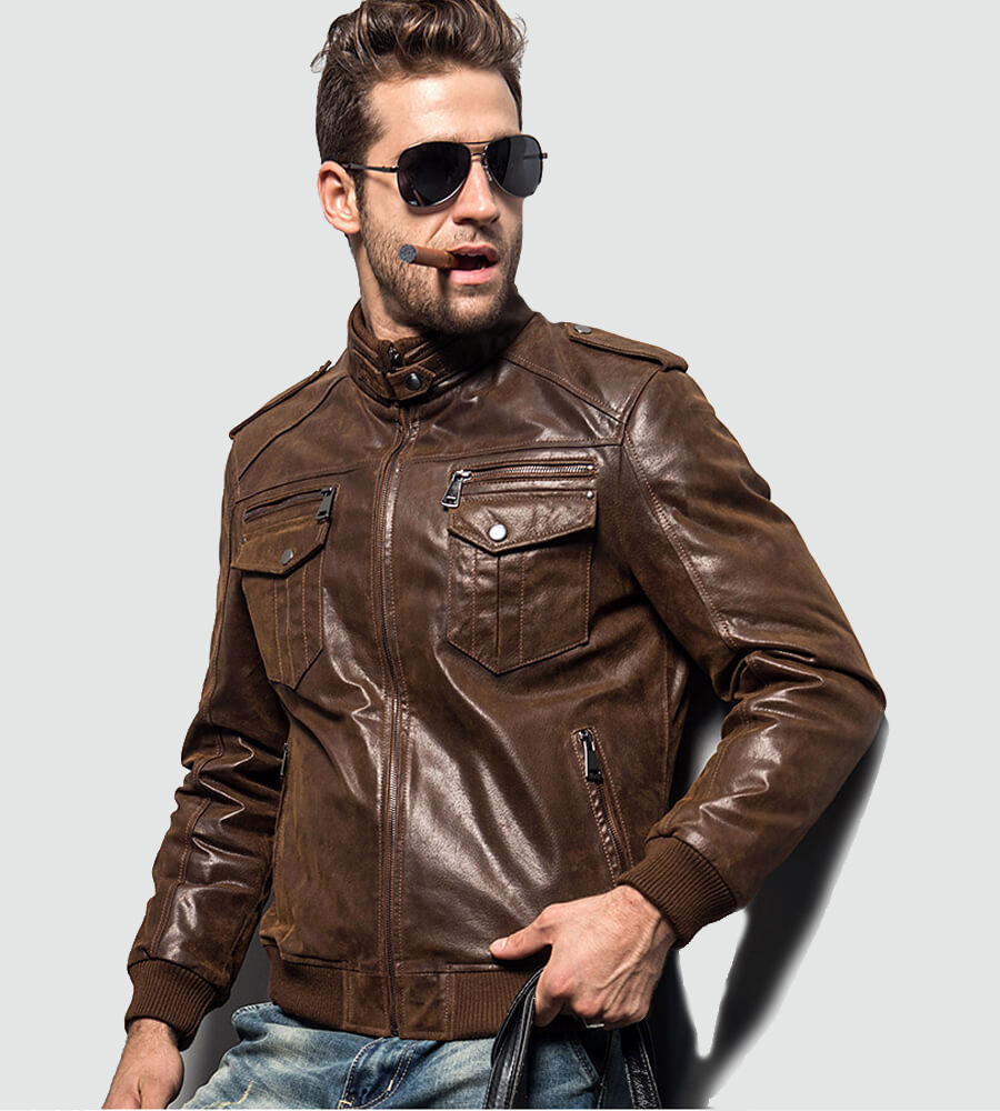 brown bomber jacket