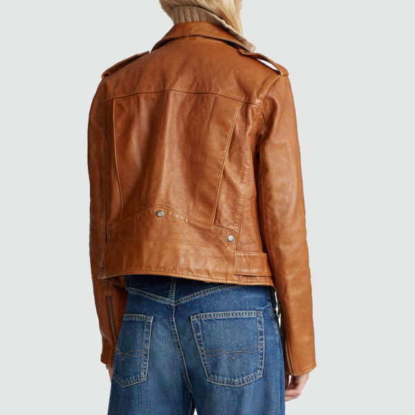 Brown Sheepskin Moto Genuine Leather Jacket