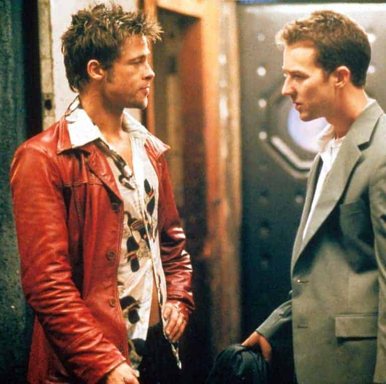 Brad Pitts Tyler Durden Fight Club Mayhem Red & White Leather Jacket