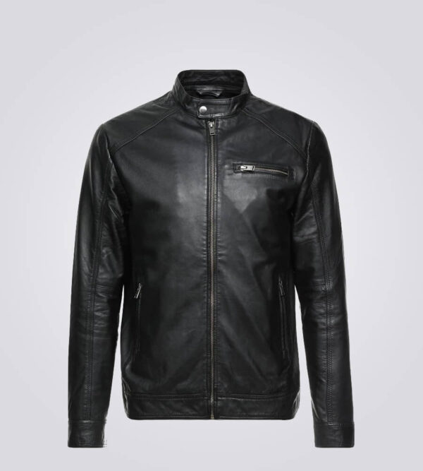 Men’s Classic Black Cafe Racer Leather Jacket