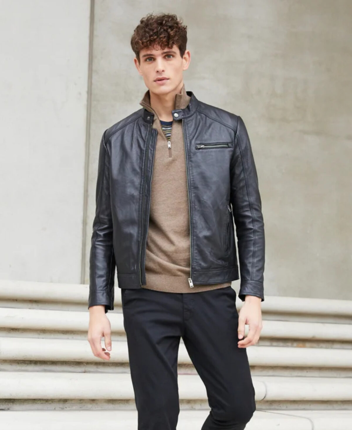 mens classic black leather jacket