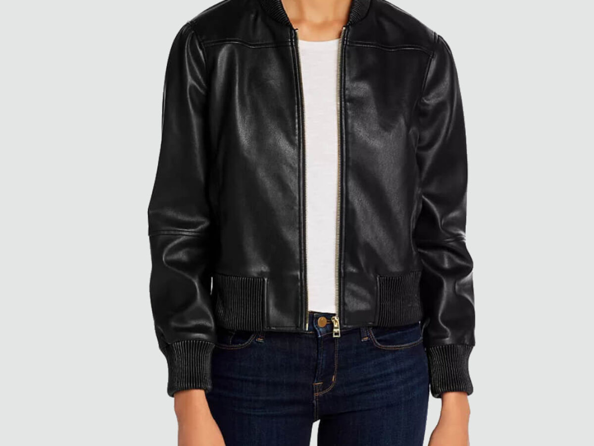 women's real leather bomber jacket black