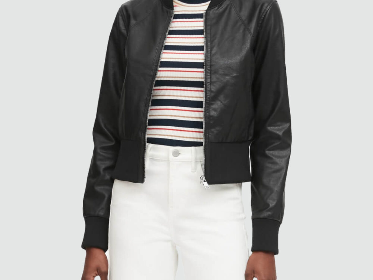 women's real leather bomber jacket black