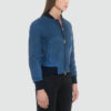 Blue Suede Bomber Jacket with Black Rib