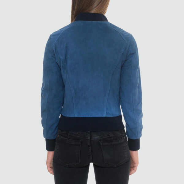 Blue Suede Bomber Jacket with Black Rib