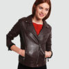 luna brown biker leather jacket