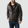 Check Brown Bomber Leather Jacket