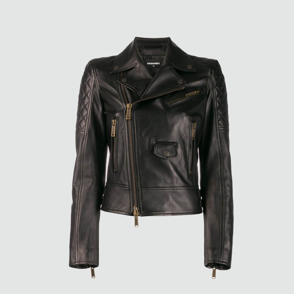Women Black Quilted Biker Moto Leather Jacket