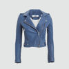 Women's Blue Slim Fit Motorcycle Leather Jacket