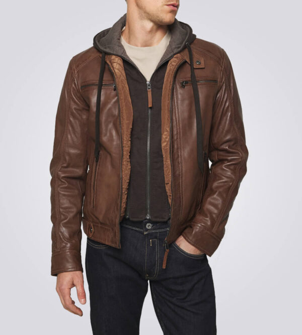 Dylon Brown Biker Hooded Leather Jacket