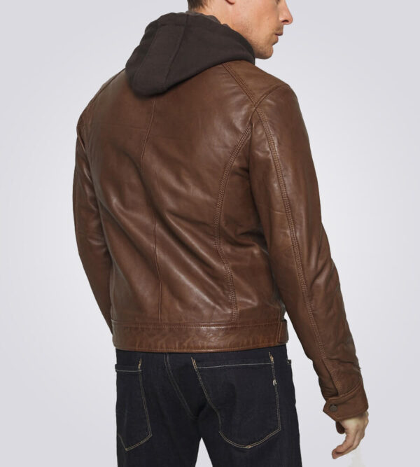 Dylon Brown Biker Hooded Leather Jacket