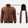 Mens-Brown-Motorcycle-Bomber-Leather-Jacket-with-Removable-Hood