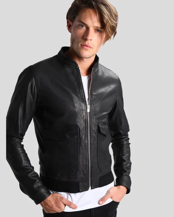 mens black cafe racer leather jacket