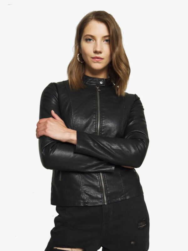 Melisa Womens Black Racer Leather Jacket