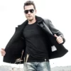 Men’s Real Leather Shearling Jacket with Button Closure