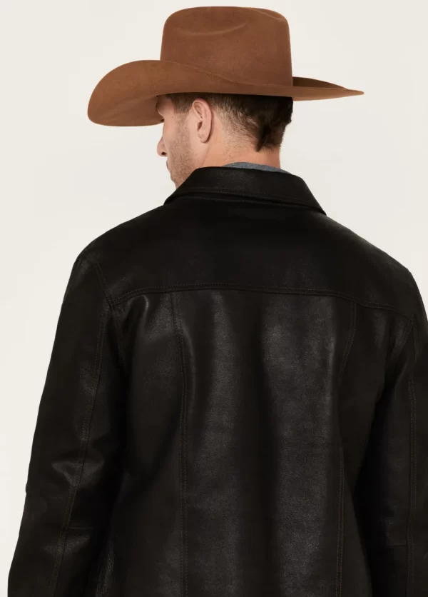 Solid Black Trucker Leather Jacket