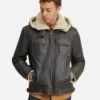 Brett Men Shearling Hooded Collar Leather Jacket