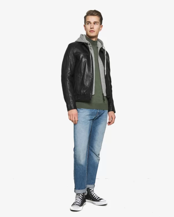 Eric Black Hooded Leather Jacket