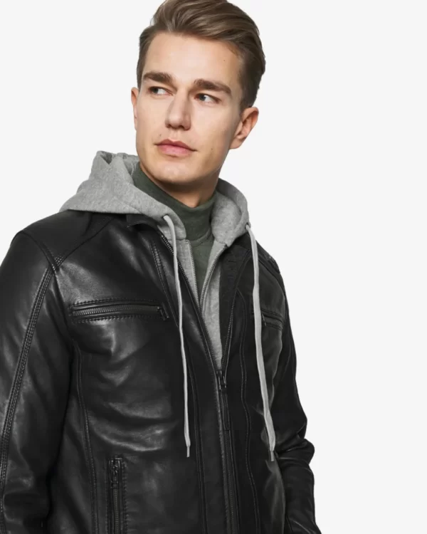 Eric Black Hooded Leather Jacket