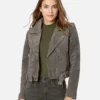 Eva Suede French Grey Moto Leather Jacket