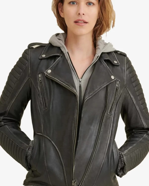Holly Biker Quilted Shoulder Leather Jacket
