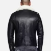 Men Fur Collared Black Biker Leather Jacket