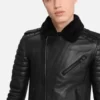 Men Quilted Black BIker Shearling Leather Jacket