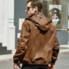 Men’s Motorcycle Bomber Leather Jacket With A Hood