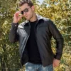 Men’s Basic Black Leather Jacket With Shirt Collar