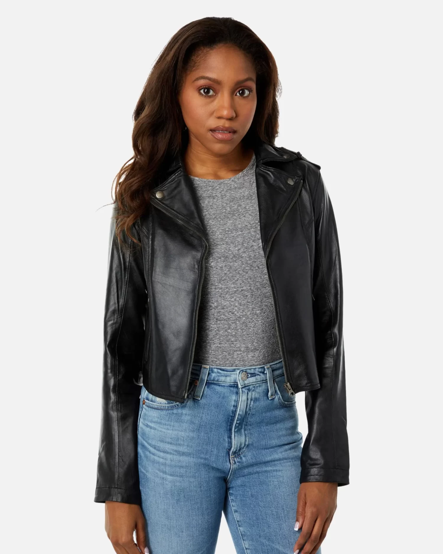 Molly Black Hooded Leather Biker Jacket