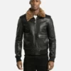 Sand Detachable Shearling Collared Leather Jacket