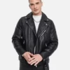 Topman Black Real Leather Biker Jacket