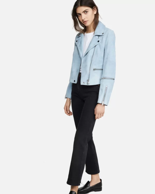 Women Pale Blue Suede Leather Jacket 04