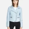 Women Pale Blue Suede Leather Jacket 06