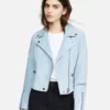 Women Pale Blue Suede Leather Jacket